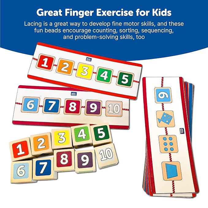 Mini Leaves Wooden Lacing Activity for Kids | Wooden Block Toys Includes 10 Wooden Blocks | 4 Colourful Laces and 24 Activity Cards