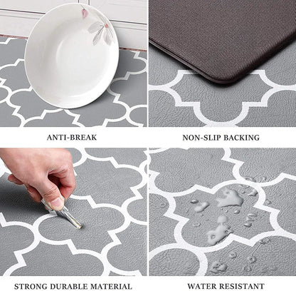 Ishro Home Kitchen Mats For Floor Anti Slip Waterproof Set Of 2 Pcs Colour Grey Diamonds