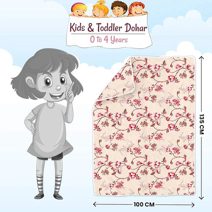 Divine Casa Floret 100% Cotton Single Kids Dohar 120 GSM Soft & Lightweight Throw Blanket Colour Summer Fern