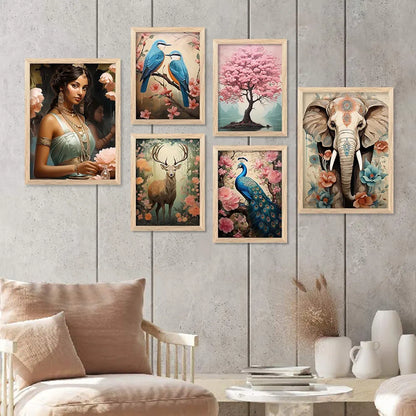 Kotart Peacock Digital Painting for Kitchen Restaurant Cafe Wall Decoration Set of 6 I