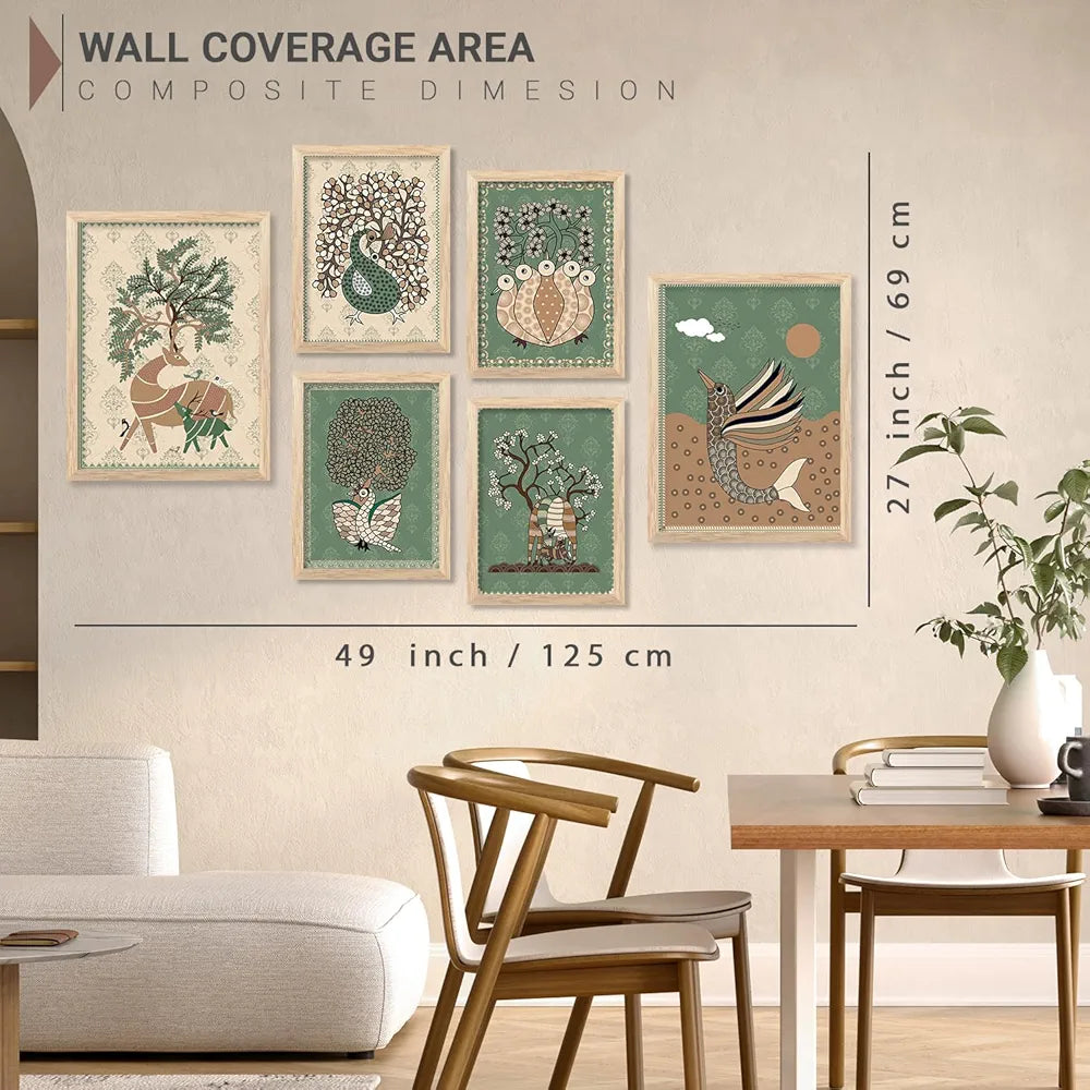 Kotart Gond Art Wall Paintings for living Room Set of 6 Multicolor  art 2