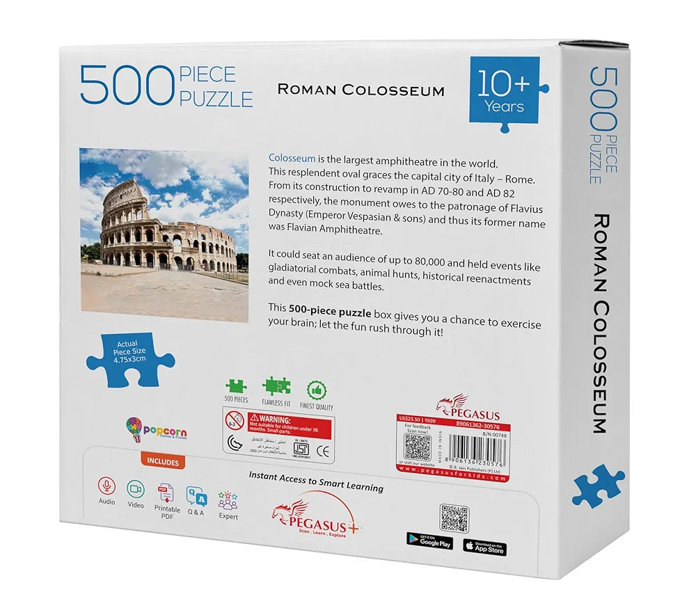 Popcorn Puzzle for Kids Roman Colosseum 500 Piece Jigsaw Puzzles Game for 7+ Years Old Childrens and Adults | Indoor Brain Booster Games and Gifts for boy and Girl