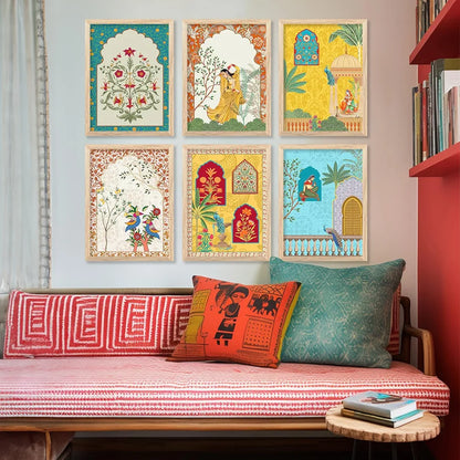 Kotart Traditional Indian Wall Art Madhubani Paintings for Living Room Pichwai Art Painting set of 6 E