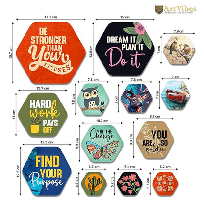 Artvibes Decorative Modern Wooden Wall Hanging Decoration for Home | Quotes Decor Item | Pack of 13 Pieces