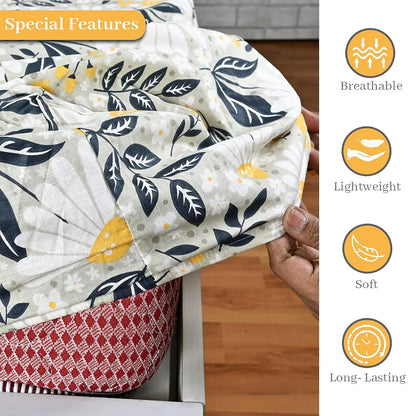 Divine Casa Floret 100% Cotton Double Fitted Bedsheet 144 TC Colour Vintage Daisies