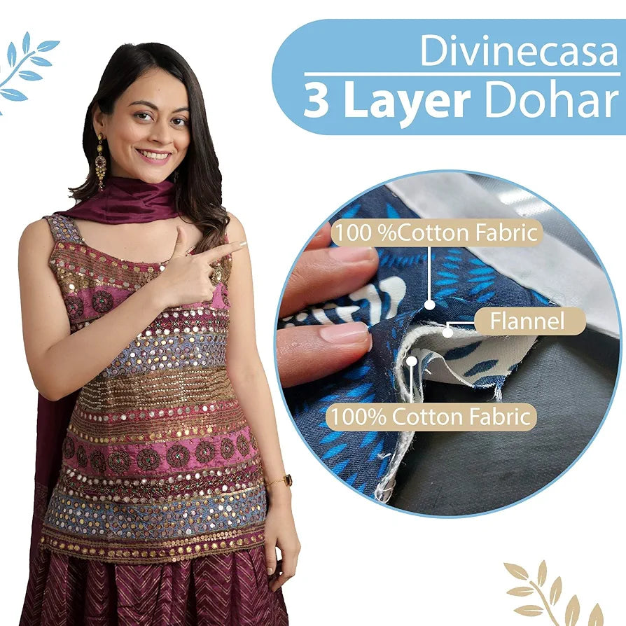 Divine Casa Cotton 120 GSM Reversible Soft and Cozy Lightweight Printed Single Bed AC Dohar Blanket TC - 120 Colour Green and Turquoise Blue