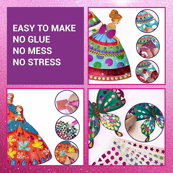 Chalk and Chuckles Art and Craft Kit | Sparkle & Shine Unicorn & Princess | Mess-free Foil Art and Diamond Painting Set