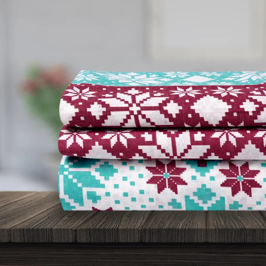 Divine Casa 144 TC Cotton Bedsheet for Single Bed with 1 Pillow Cover Colour Aqua Scarlet