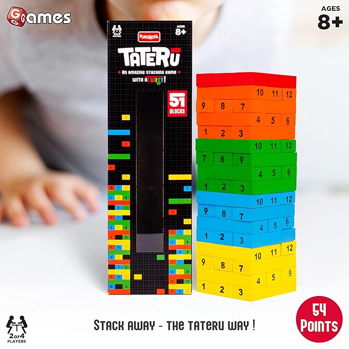 Funskool Adult Games Tateru Hardwood Blocks Stacking Tower Strategy Game