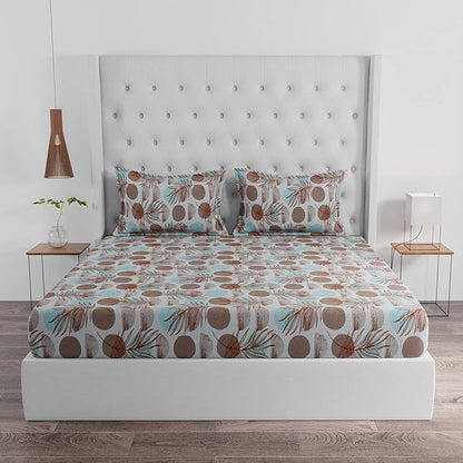 Huesland by Ahmedabad Cotton 144 TC Cotton King Size Bedsheet with 2 Pillow Covers - White & Brown