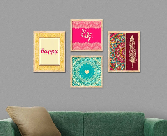ArtX Paper Vintage Abstract Big Wall Art Frame Painting Multicolor Set of 4