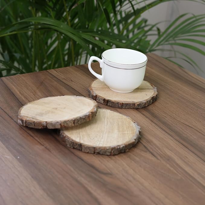 Hobby India Natural Mango Wooden Round Diy Craft Coasters for Your Drinks | Beverages & Bar Glasses