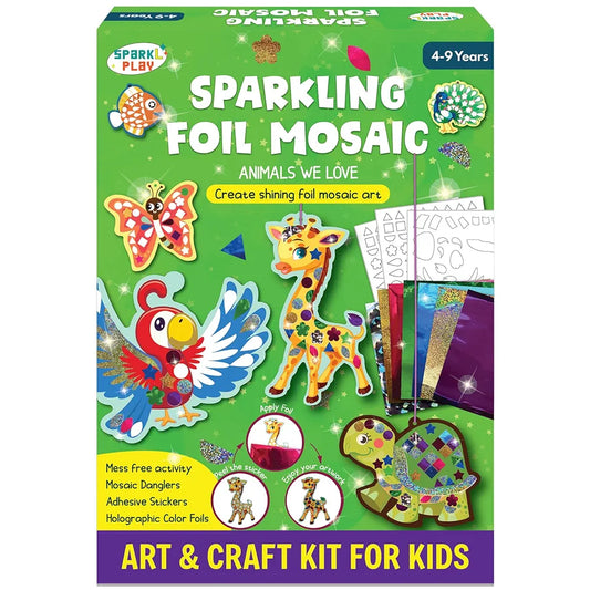 SparkLPlay Paper Art & Craft Kit, Foil Fun Activity. Birthday Gift For Girls & Boys Ages 4 To 9. Theme Danglers 6,Color Foils 40+,Stickers 190+. Foil Mosaic Craft. ,Multicolor