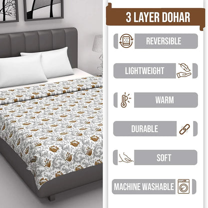 Divine Casa Floret 100% Cotton Single Dohar 120 GSM Soft & Lightweight Throw Blanket Colour Toffee Grey