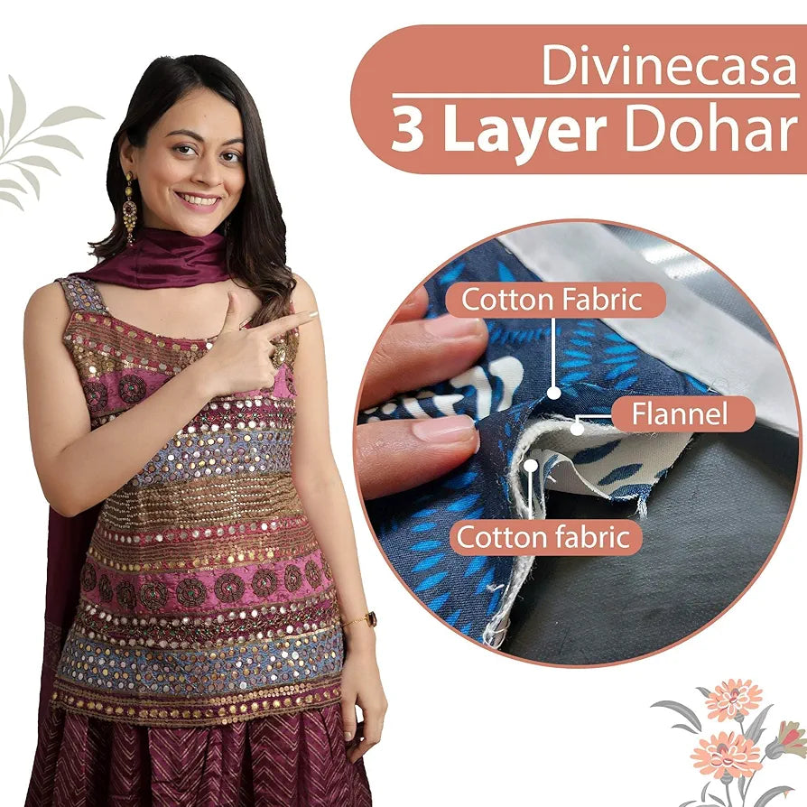 Divine Casa Floret 100% Cotton Single Dohar 120 GSM Soft & Lightweight Throw Blanket Colour Floral Blush