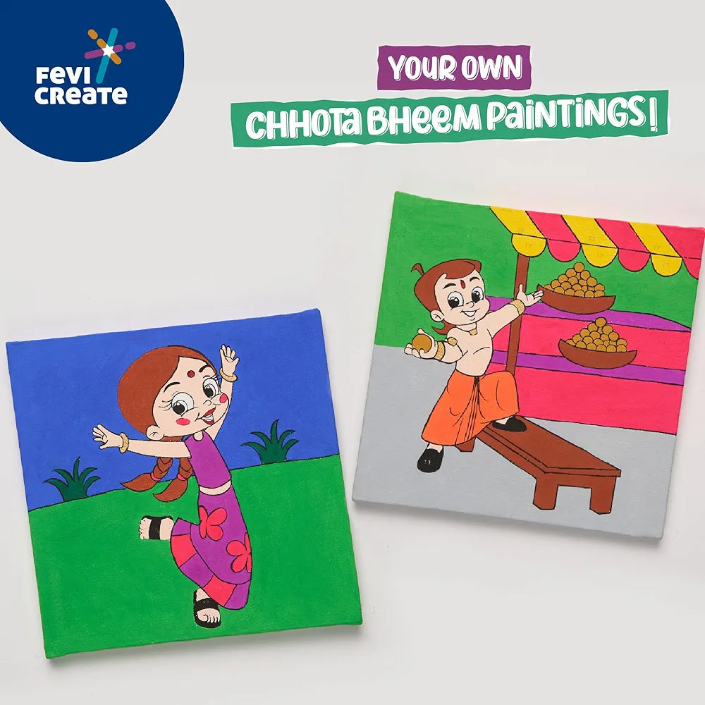 Fevicreate Chhota Bheem Chhutki Paint by Numbers Kit | With 2 printed canvas for painting | All in one DIY Kit | Birthday Gift | Screen-Free Learning | By Fevicol | Best Gift for Boys & Girls 5+ years