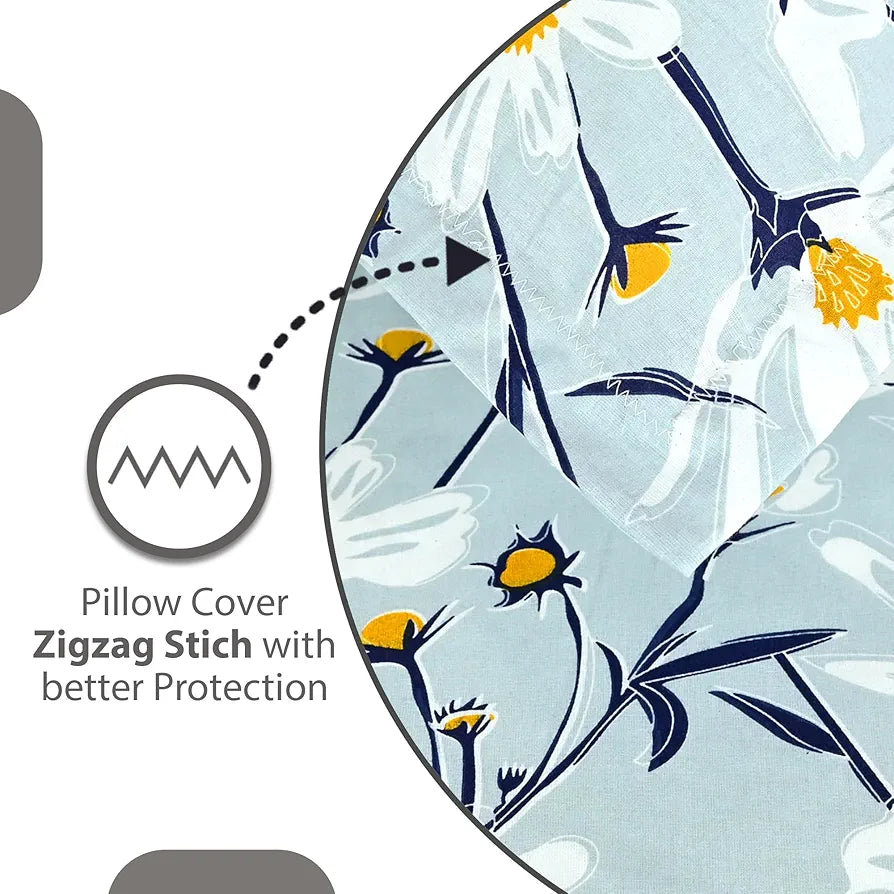 Divine Casa 100% Cotton Bedsheet for Single Bed, 144 TC Bedsheet Single Size Bed Cotton with 1 Pillow Cover Colour Aqua Bloom