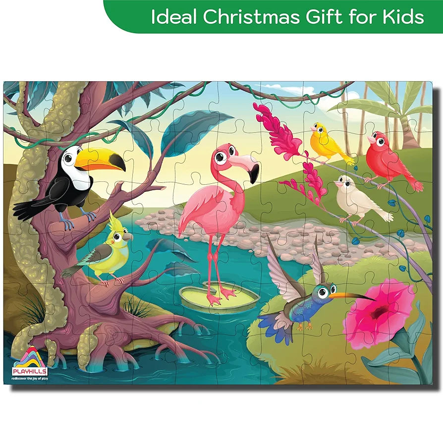 Playhills Wooden Puzzle Colourful Birds in Jungle 60 Puzzle Pieces, Ideal Holiday/Birthday Gift for Kids 3,4,5,6,7 Years