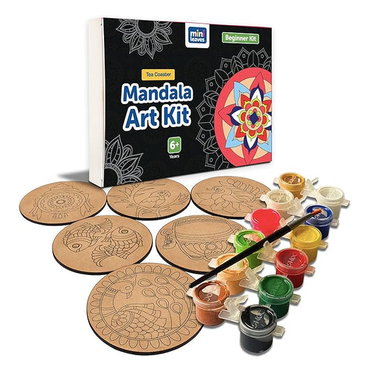 Mini Leaves Wooden Mandala Artistic Painting Kit Tea Coasters Art and Craft Kit for Girls Boys 9-12 Years Coaster DIY Kit Set