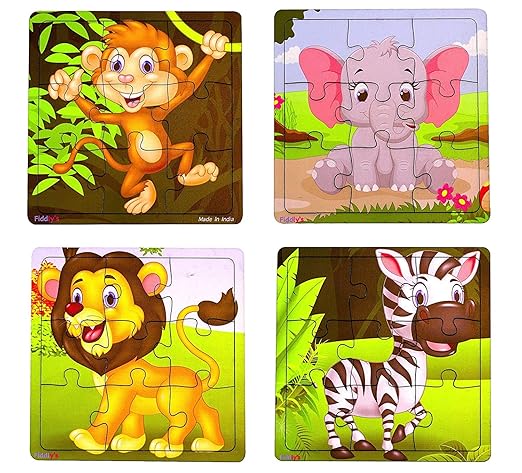 Fiddly's Wood Jigsaw Puzzles for Kids & Children | 9 Pieces | Pack of 12 | Animals+ Dinos+ Sea | Age 3+