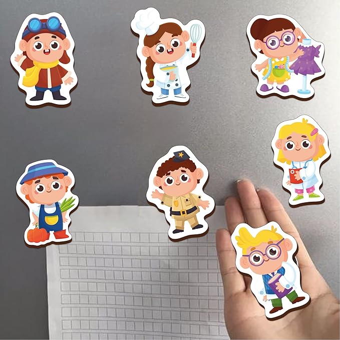 Mini Leaves Professions Outfit Wooden Fridge Magnets Magnetic Cut Outs Multicolor | Set of 10
