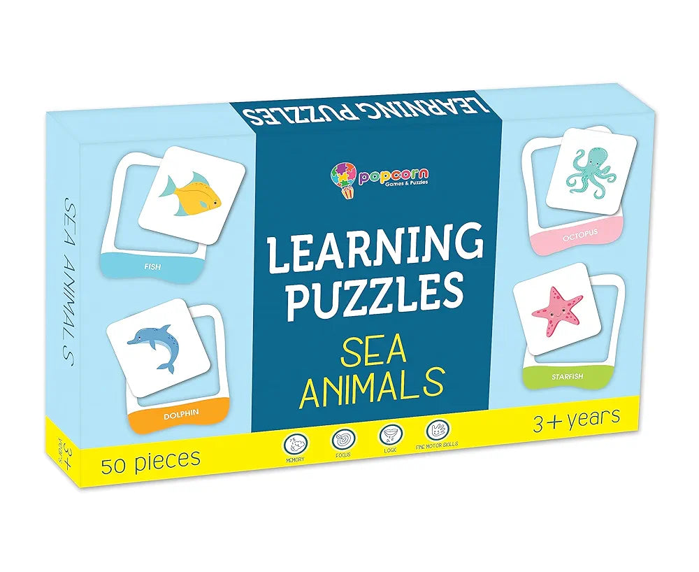Popcorn Games & Puzzles Learning Puzzles Sea Animals for Kids |Improves Focus, Memory,Logic & Fine Motor Skills with 50 Pieces