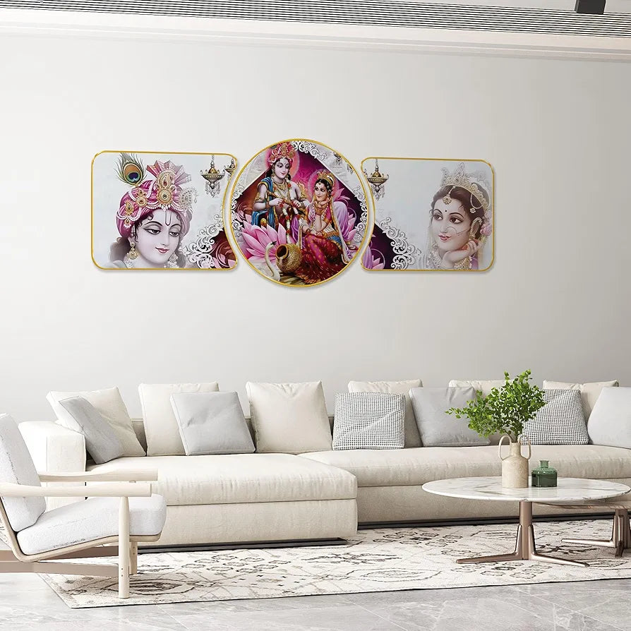 Livin'luxe Paintings Radha Krishna Religious Modern Art Premium Sparkle Lamination Finished Surface Golden Slim Frame RP-49