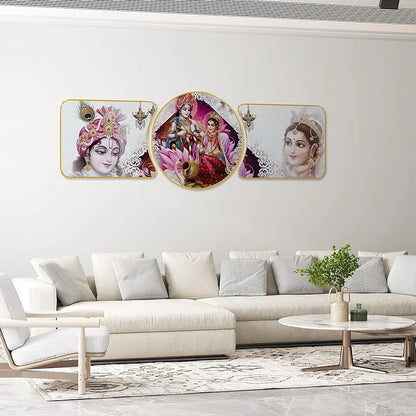 Livin'luxe Paintings Radha Krishna Religious Modern Art Premium Sparkle Lamination Finished Surface Golden Slim Frame RP-49