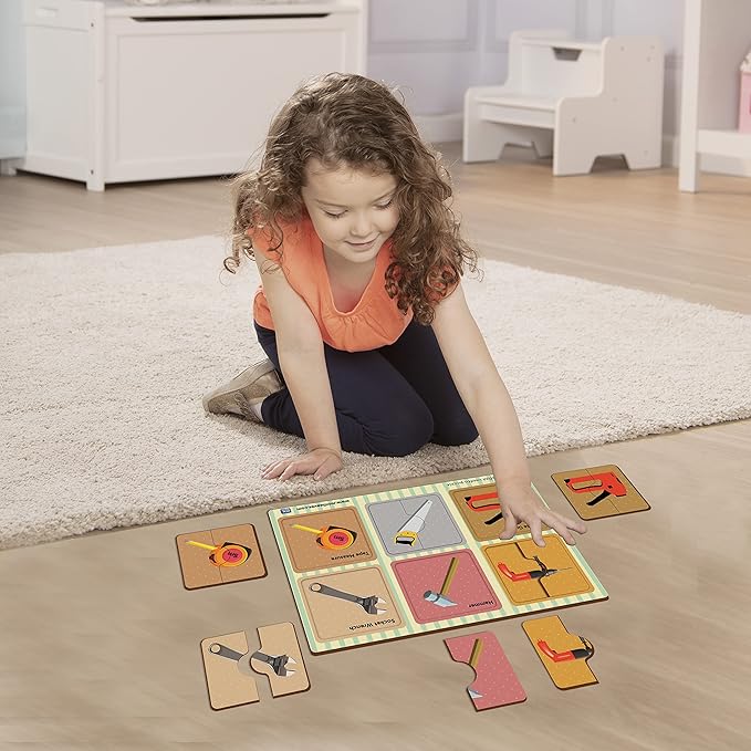 Mini Leaves 2 Piece Puzzle for Kids | Construction Tools Jigsaw Puzzle | Set of 6 Wooden Puzzles for Kids | Educational Toys