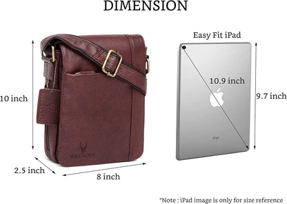 WildHorn Leather 8.5 inch Sling Messenger Bag for Men I Multipurpose Crossbody Bag I Travel Bag with Adjustable Strap I DIMENSION: L- 8.5inch H- 10.5inch W- 3inch