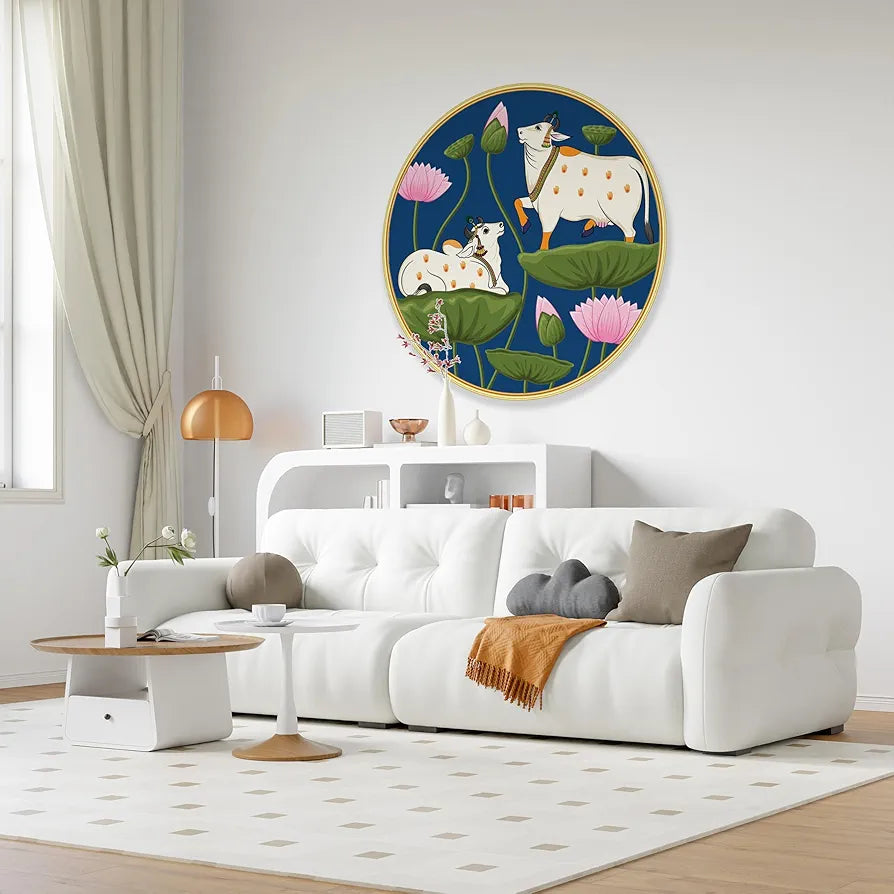 Livin'luxe Paintings Cow Pichwai Modern Art Premium Sparkle Lamination Golden GR-41