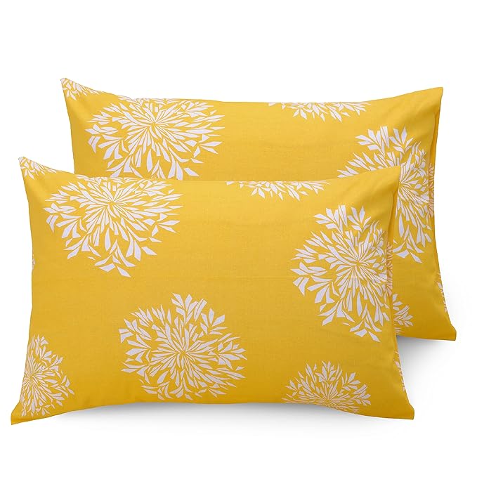 Huesland by Ahmedabad Cotton 144 TC Cotton Bedsheet for Double Bed King Size with 2 Pillow Covers | Yellow