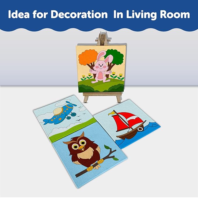 Mini Leaves Mini Canvas Art and Craft Paint Kit with Wooden Easel, Colours, Painting Brush for Girls Boys 4-6 Years DIY Kit | Set of 4