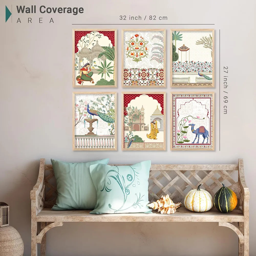 Kotart Pichwai Art Painting Framed Wall Painting Traditional Indian Wall Art Madhubani Paintings set of 6 B