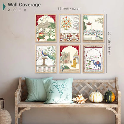 Kotart Pichwai Art Painting Framed Wall Painting Traditional Indian Wall Art Madhubani Paintings set of 6 B