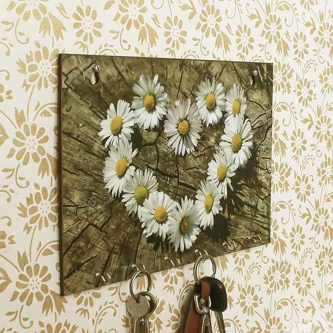 Ecraftindia Floral Theme Wooden Key Holder With 6 Hooks