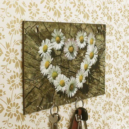 Ecraftindia Floral Theme Wooden Key Holder With 6 Hooks