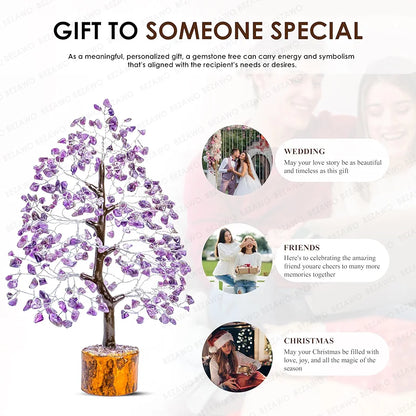 Bezavo Amethyst Gemstone Crystal Tree – Good Luck Showpiece for Home Decor Bonsai Money Tree for Prosperity & Decoration – 10-12 Inch