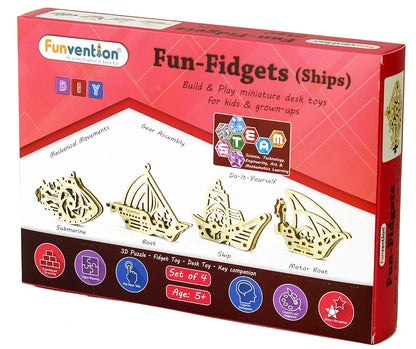 Funvention- for Little Scientist in Every Kid Fun Fidgets Ships Stem Learning 3D Puzzle Kit , Multicolor