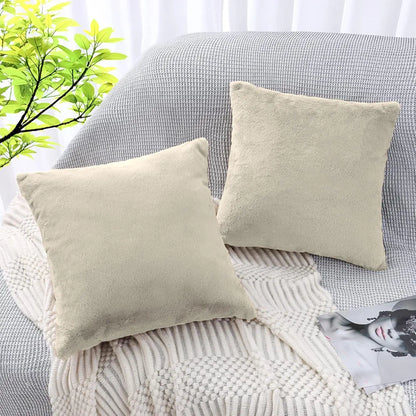 Luxe Home Cushion Cover Duble Side Rabbit Fur Plain Design Covers Set of 2 for Sofa BedColour Beige