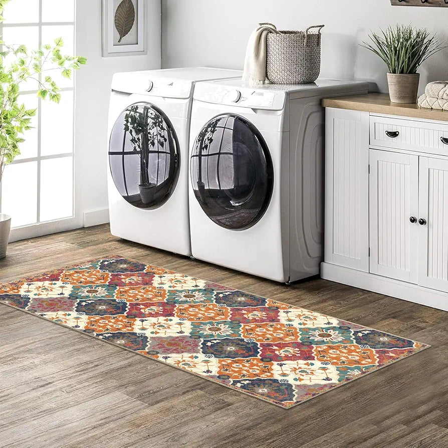 Ishro Home Velvet Premium Modern Runner Rug For Bedroom, Kitchen Colour Blue