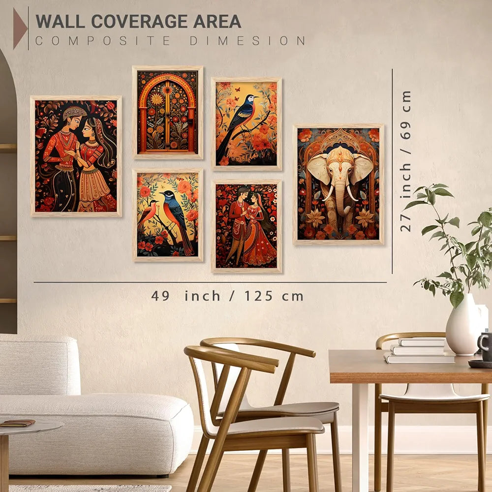 Kotart Madhubani Art Paintings with Frame Traditional Framed Painting Pack of 6