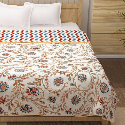 Story@Home Comforter Double Bed Cotton Blanket for Double Bed White & Beige Colour