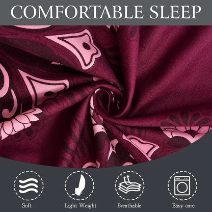 Fresh From Loom Floral King Size Microfiber Bedsheet Set Printed Hypoallergenic Wrinkle Free with 2 Pillow Covers 144 TC Wine