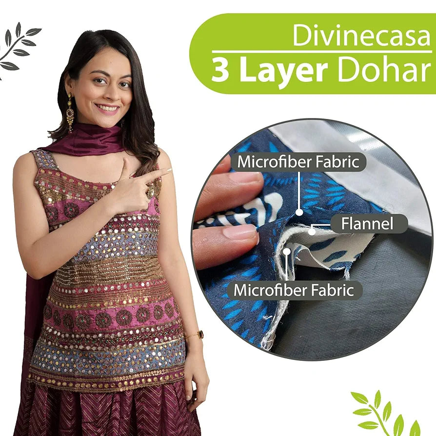 Divine Casa 120 GSM Microfiber Reversible Dohar Single Bed Size Jaipuri Printed Soft Lightweight AC Living Room Summer Blanket Colour Peppermint