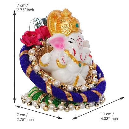 Ecraftindia Resin Lord Ganesha Idol on Peacock Feather Decorative Plate | Ganesha Idol for Home Decor
