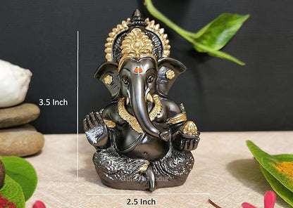 Gold Art India's Ganesha Idol Magnet Color with Golden Jewelry Perfect for Home or Car Dashboard