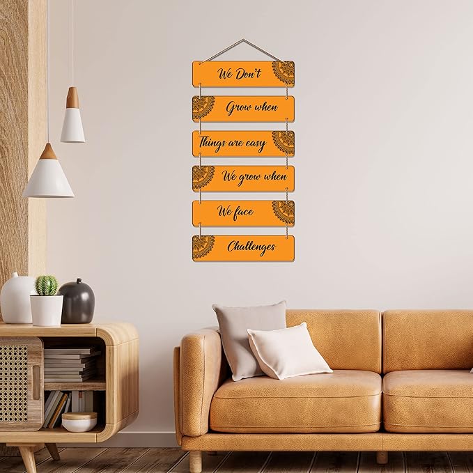 Artvibes Decorative Wall Hanging Wooden Art Decoration Item for Living Room | Home Decor | Quotes Decor Item | Set of 6