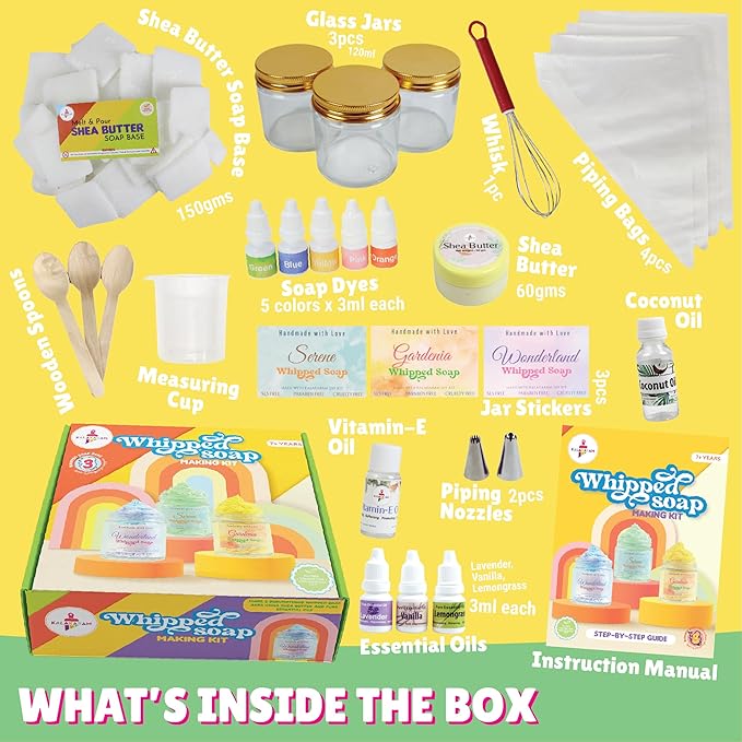 Kalakaram Whipped Soap Making Kit | Make 3 Pretty Jar Whipped Soaps | Diy Kids Activity Kit