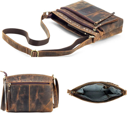 Goatter Hunter Leather 11.5" Crossbody Bag for Women,